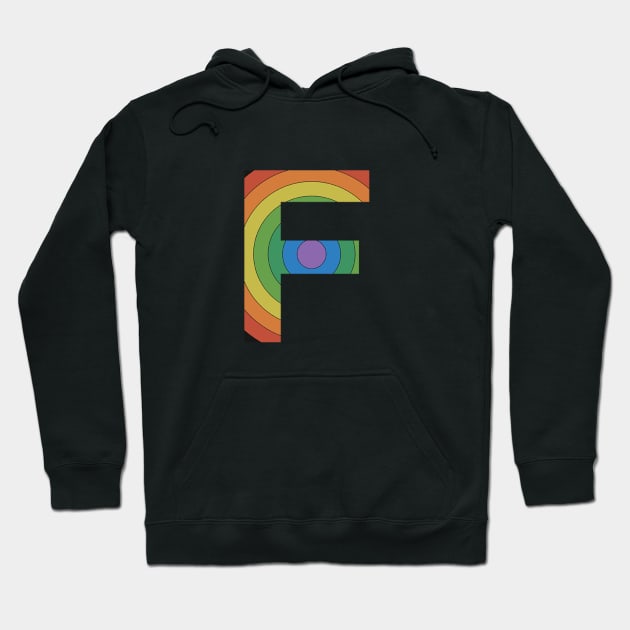 Retro Rainbow 'F' Sticker Hoodie by marissasiegel